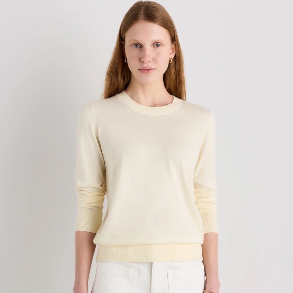 Quince Organic Cotton Cashmere Crewneck Sweater Ivory Cream Womens Medium M